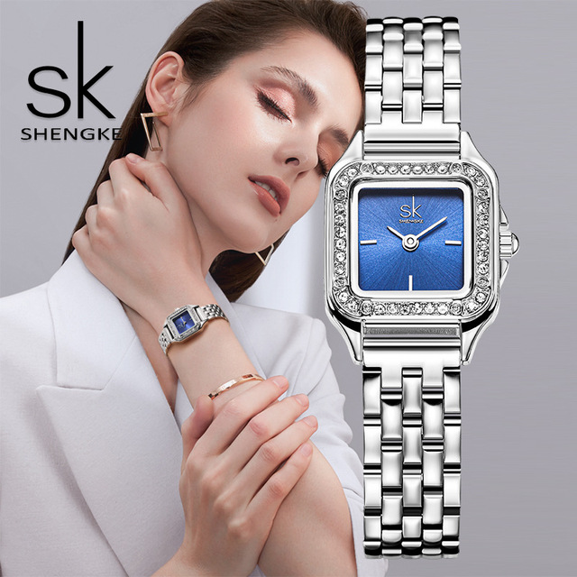 SK K0173 Luxury Diamonds Square Female Wristwatches Stainless Steel Bracelet Ladies Quartz Watches