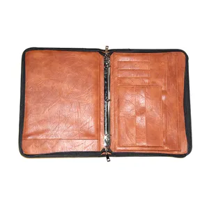 Genuine Leather Portfolio Professional Zippered Padfolio, Multi-Pocket Folder with Laptop Sleeve, Mobile and Card Holders