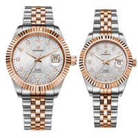 Montres de luxe pour couple, étanches, analogiques, en acier inoxydable, avec cristal de saphir, pour homme et femme, or, automatiques, en gros