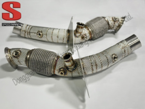 Tuyau de descente sport à haut débit SpeedWinner en acier inoxydable 304 sans catalyseur avec protection thermique pour Ferrari F8 3.9T V8 - Product Image 4