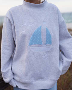Sudadera de Algodón Grueso con Cuello Alto y Bordado de Velero Gris, Estilo Vintage, con Logotipo Personalizado, para Mujer, Ropa Urbana - Product Image 2