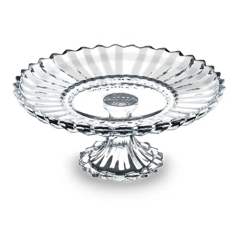 High quality crystal clear glass footed fruit plate for home glass decorative