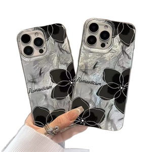 เคสโทรศัพท์มือถือลายภาพวาดสีน้ำมันดอกไม้สีดำลายธารน้ำแข็งแบบ IMD สำหรับ iPhone 12 13 14 15 16 17 Pro Max จากโรงงาน OEM - Product Image 1