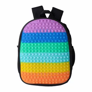 Bán sỉ thiết bị trường học 25pcs-Kids Sensory Schoolbag Bookbags Stress Reliever Đẩy Bong Bóng Ba Lô Phim Hoạt Hình Silicone Cầu Vồng Fidget Túi Đi Học