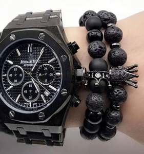 Pulsera de Moda 2019 con Dijes de Corona Imperial y Casco, Adornados con Piedras de Lava y Circonitas, para Hombre - Product Image 1