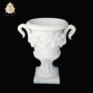 Pot de fleurs en marbre sculpté à la main Vase en pierre Statues de décoration de jardin de style occidental de taille personnalisée pour la collection de cadeaux pour l'extérieur - Product Image 5