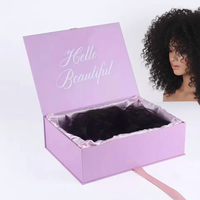 Kit de Empaque para Pelucas de Lujo al por Mayor, en Terciopelo Morado con Encaje, Carpeta Magnética de Papel con Logotipo Personalizado y Logotipo UV en Relieve