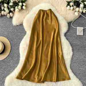 Jupe longue droite décontractée pour femme en satin de soie tissé 100% respirant, taille empire, antistatique et durable, collection été 2025 – Vente en gros - Product Image 2