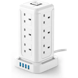 hot selling high quality UK vertical tower power socket with 4 USB charging ports