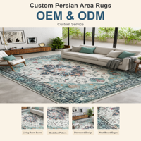 Grand tapis persan vieilli style médaillon, bleu sarcelle aqua, à poils ras et franges, pour salon