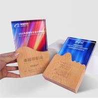 Cadeau d'affaires personnalisé cristal verre bois Base trophée blanc avec base en bois trophée de cristal
