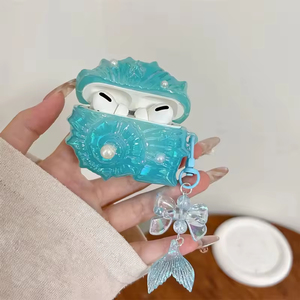 Étui pour écouteurs <span class=keywords><strong>AirPods</strong></span> 4 3 2 1 Pro Pro2, <span class=keywords><strong>coque</strong></span> en silicone 3D en forme de coquille de perle, boîte de protection pour écouteurs avec pendentif - Product Image 4