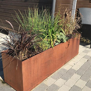 Modern Corten Steel Square Floor Planter Outdoor Garden Plant <b>Container</b> Eco-Friendly Minimalist Design for Home Flower Green - Product Image 2