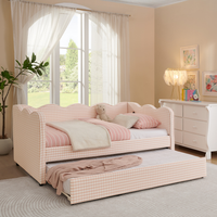 Cómodo diván de tela a cuadros con sofá cama individual extraíble, sin necesidad de somier, con puerto USB, tela de lino, rosa