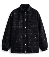 Veste en tweed vintage Y2K surdimensionnée de style streetwear personnalisé, veste de haute qualité pour le streetwear et le hip hop, manteau noir nuit étoilée