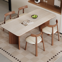 Nouvelle table et chaises de salle à manger en bois massif de style antique, avec plateau en pierre de roche, pour petites familles, tables de salle à manger rectangulaires