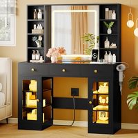 Coiffeuse moderne en bois avec miroir éclairé HD, prise de courant, tiroirs de rangement et armoires RGB pour chambre à coucher – Vente en gros et personnalisation