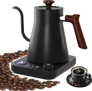 2024 Nieuwe Giet Over Koffie En Theeketel Roestvrijstalen Snelle Waterketel Elektrische Gooseneck Ketel 0,9l Temperatuurregeling - Product Image 1