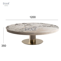 Table basse ronde moderne avec dessus en bois et cadre en métal pour le salon