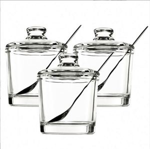 <span class=keywords><strong>Set</strong></span> classico di zuccheriere in vetro trasparente con coperchio per servire cucchiaio di sale vaso di pepe contenitore per Dispenser di condimenti - Product Image 3