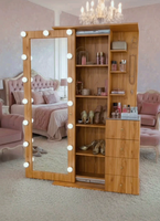 Meubles de chambre à coucher modernes en MDF : Coiffeuses personnalisables de différentes couleurs avec miroir éclairé et armoire de rangement