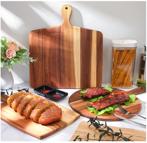 Wooden Chopping Blocks Set Rectangle With Handle Acacia Wood Serving Board For Charcuterie <b>BBQ</b> Pizza Catering - Product Image 2