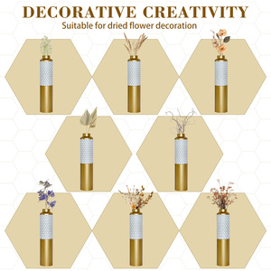 Set di 3 vasi decorativi in metallo, oro bianco, motivo esagonale, vasi da terra, 32,6 x 28,34 x 24 pollici di altezza, decorazioni moderne per la casa - Product Image 6