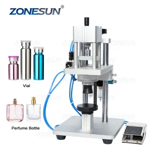 ZONESUN-máquina neumática de PVC para tapar Perfume, máquina de prensado para botellas de aluminio, plástico, ampolla de vidrio