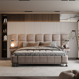 Cama de Cuero Genuino de Lujo Moderna de Alta Gama con Cabecera y Respaldo, Tamaño Doble, Queen y King, <span class=keywords><strong>Precio</strong></span> al por Mayor - Product Image 1