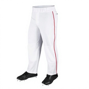 Men <b>Baseball</b> Pants White with Red Stripe Moisture Wicking Regular Fit Athletic Uniform Trousers with Pockets Button Fly - Product Image 1