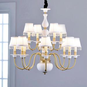Lustre en laiton de style français de luxe, abat-jour à franges en cristal, <span class=keywords><strong>plafonnier</strong></span> multi-bras pour projet immobilier - Product Image 1