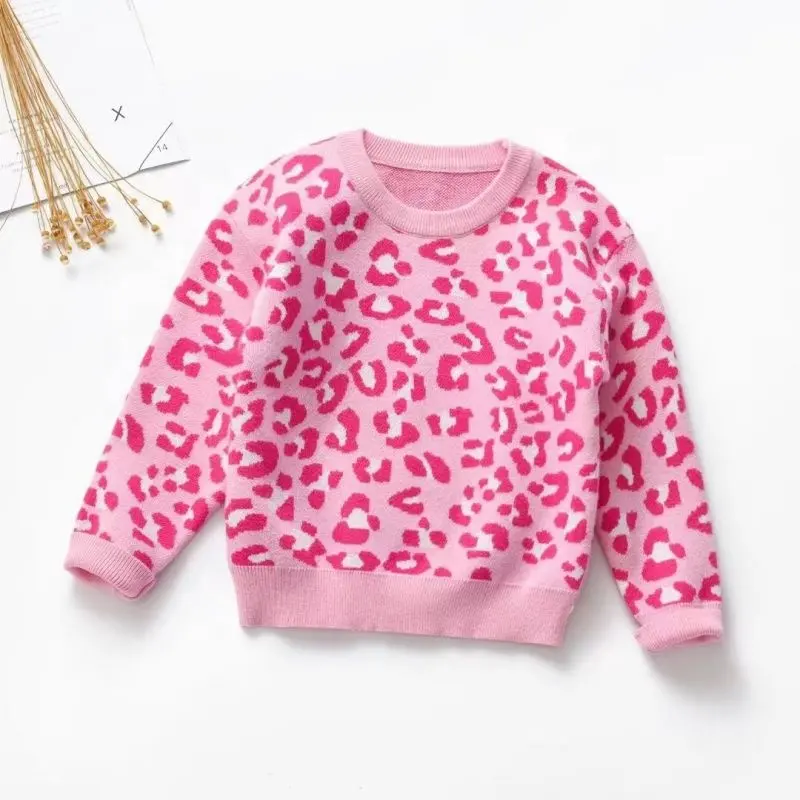 Toddler Girls inverno autunno maglia modello manica lunga bambini Pullover maglione rosa stampa leopardo neonati maschi ragazze maglioni