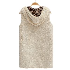 Chalecos de lana reversibles con frente abierto sin mangas Chaleco de Sherpa con capucha de piel sintética para mujer - Product Image 4