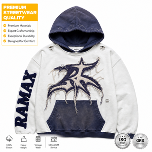 Sweat-shirt à capuche oversize pour homme RAMAX, 100% coton molletonné, streetwear, avec logo sur le devant et poche kangourou - Product Image 1