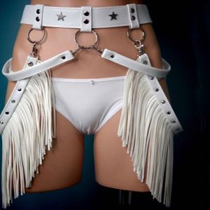 Jupes en cuir noir gothique sexy avec ceinture pour femmes, jupes creuses taille haute punk, <span class=keywords><strong>mini</strong></span> jupe à franges dansantes sexy - Product Image 4