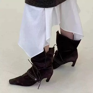 Fabricante personalizado señora Retro arrugado Skinny Boots medio tubo moda pantorrilla Vintage punta cuadrada mujeres <span class=keywords><strong>botas</strong></span> - Product Image 4