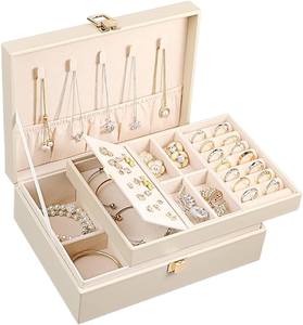 Large PU Leather <b>Jewelry</b> <b>Box</b> Metal <b>Lock</b> Multi Compartment Organizer for Necklace Earring Ring Bracelet Ladies Storage Case - Product Image 1