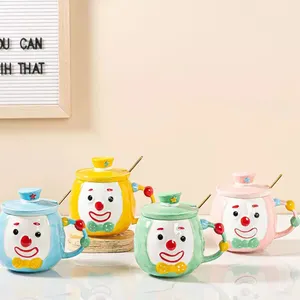 Nổi Bìa xiếc Chú Hề Vui phim hoạt hình dễ thương cốc cà phê Mug gốm với nắp