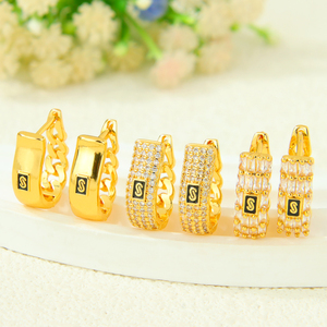 Latest Dubai Fashion Stud Earrings 21k Gold Plated Italian Luxury Zirconia Earrings Jewelry for Women Event Party - Product Image 4