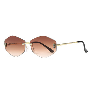Lunettes de soleil de luxe sans monture pour femmes, en métal noir, polarisées UV400, design polygonal, type 3, style rétro tendance - Product Image 5