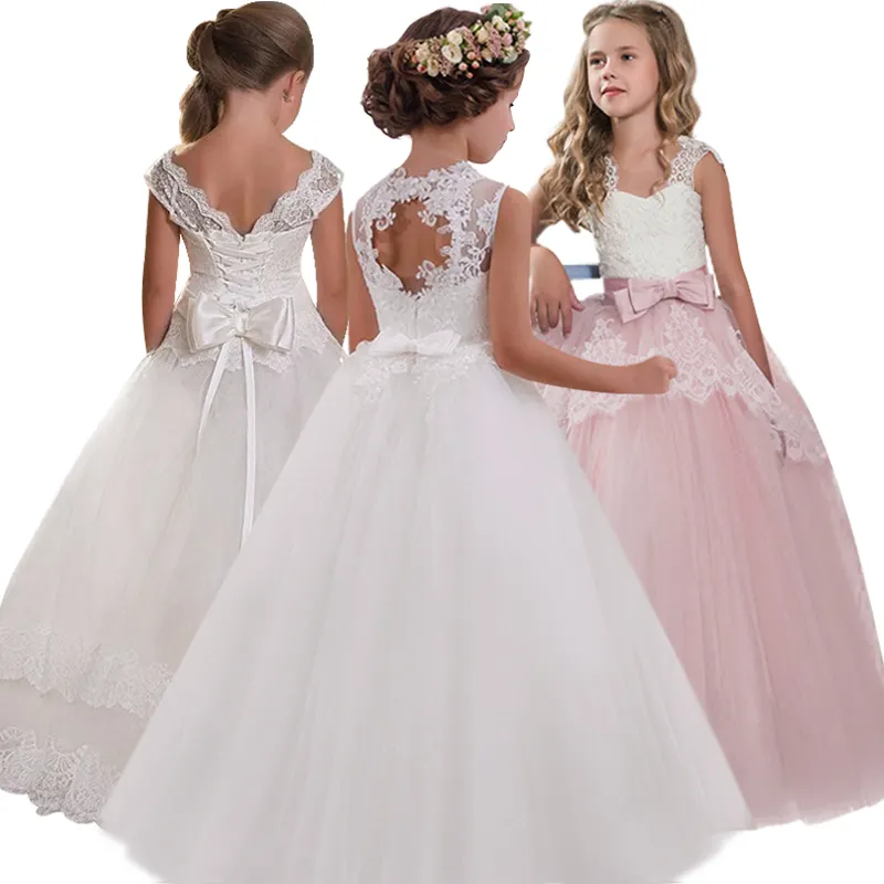elegant girls lace banquet dress back hollow flower girl dress for wedding