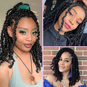 Niềm đam mê tổng hợp Xoắn Crochet tóc tự nhiên màu đen ngắn trước looped niềm đam mê Xoắn Crochet Bím Tóc Bohemian Crochet phần mở rộng tóc - Product Image 6