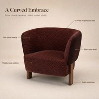 Fauteuil d'appoint design à tissage texturé bordeaux, fauteuil lounge rembourré avec dossier enveloppant et pieds en bois, siège pour salon