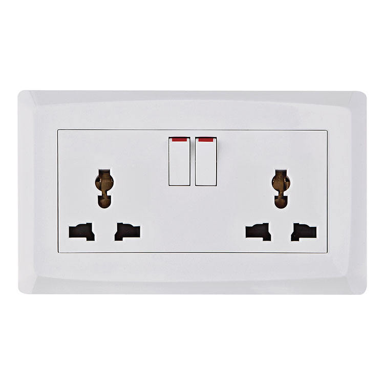 UK Standard 2G 2W Light Switch Socket 13A 250V Push Button Power Electrical Wall Double Sockets and Switches With LED Indicator