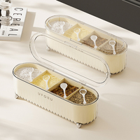 Boîte à épices moderne UFORU pour cuisine, organiseur à 4 compartiments avec cuillères, couvercle transparent anti-poussière, bocal en PP PET