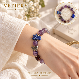 Purple Phantom Quartz <b>Beaded</b> <b>Bracelet</b> with Blue Raw Stone and Geometric Accents - Product Image 2