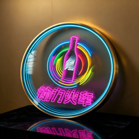 Enseigne néon LED personnalisée à effet miroir infini, boîte lumineuse circulaire avec motifs bouteille de bière et caractères chinois pour la décoration de bars, KTV et discothèques