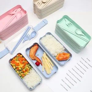 Hot Sell Wheat Straw Stackable 3 Layer Lunch Box Eco-Friendly Bento Box