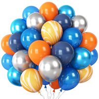 Kit de ballons thème Fête Spatiale Bleu Marine Argent Orange Jaune Agate Latex Rose Étoile 4D en Aluminium Décoration Anniversaire Garçon Enfant