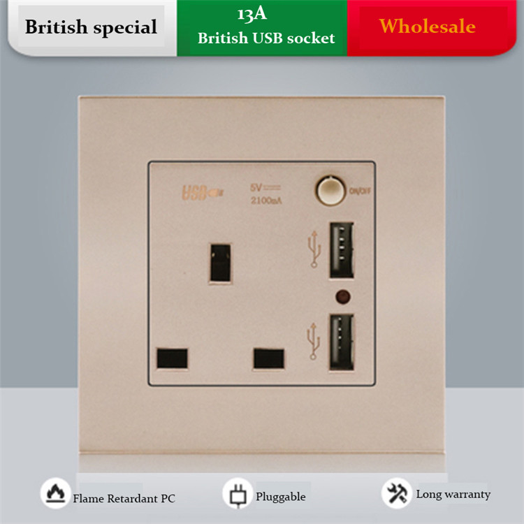 86British standard with USB mobile phone charging wall socket British switch panel power strip switch socket wall electric
